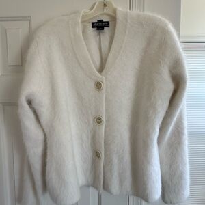 Vintage Angora Cardigan Ivory Soft Fuzzy Button Front Sweater M